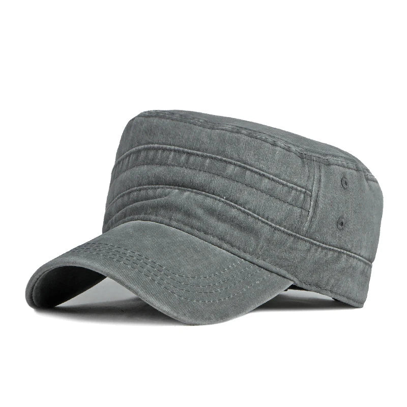 Military Flat Top Cap – Washed Cotton Army Hat for Men & Women