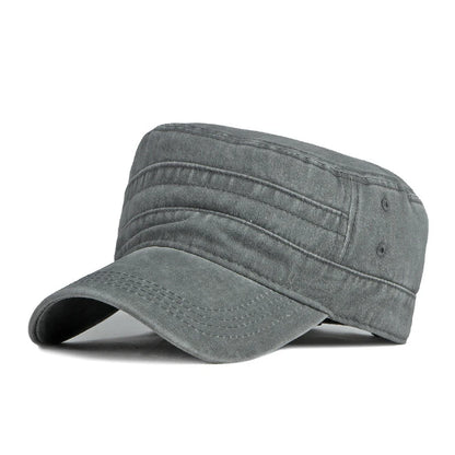 Military Flat Top Cap – Washed Cotton Army Hat for Men & Women