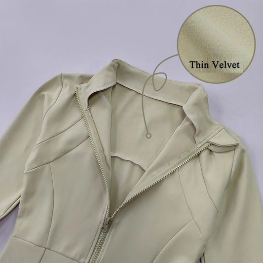 Women's Slim-Fit Fleece Sports Jacket – Long Sleeve Warm Zip-Up Coat
