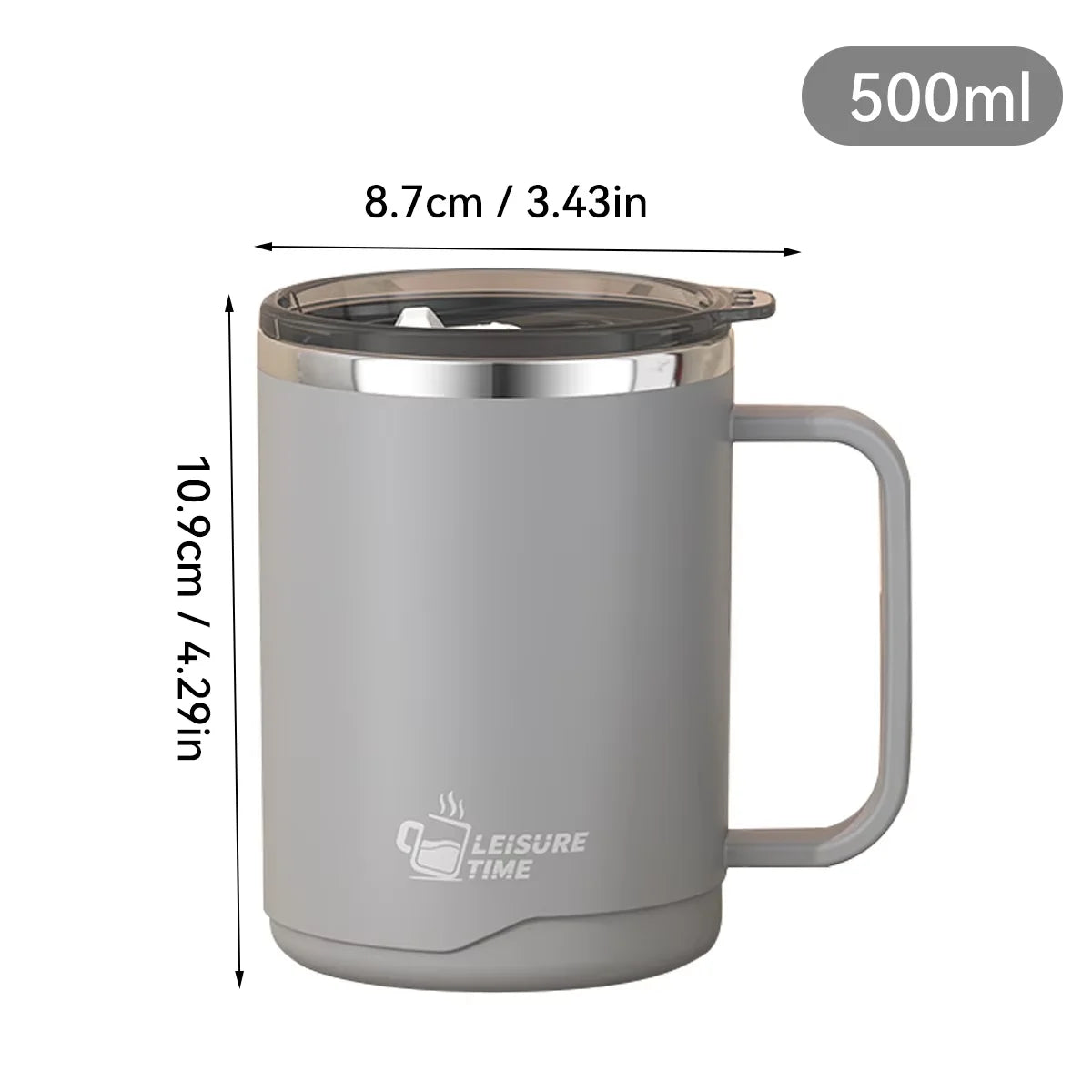 Insulated Coffee Mug with Handle – 500ml Stainless Steel Travel Cup