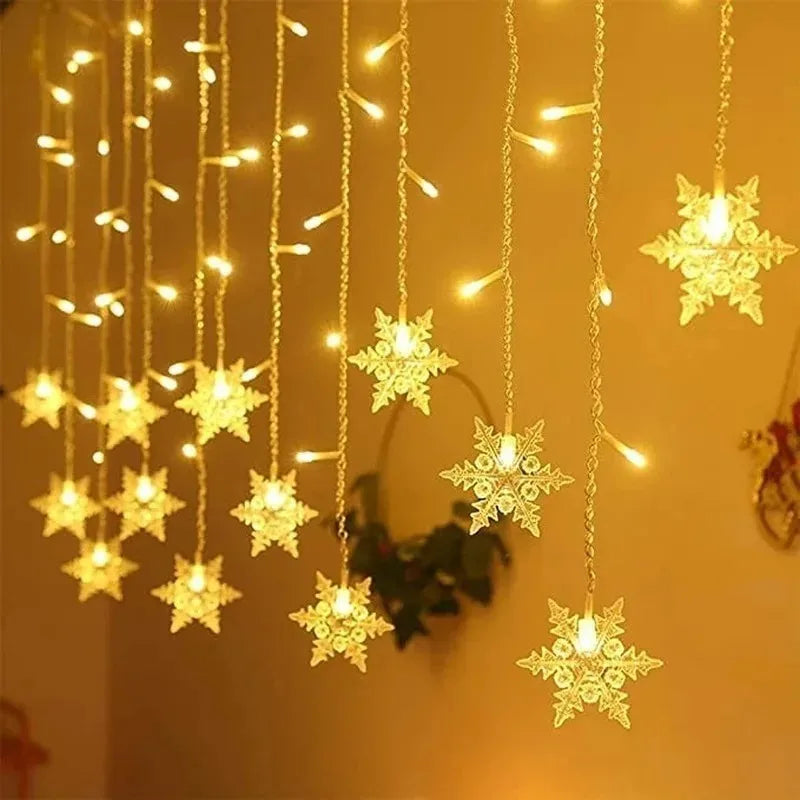Snowflake LED Curtain Fairy Lights – Window String Light for Christmas Decor