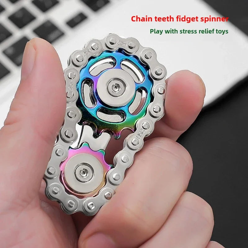 Metal Fidget Spinner – Gear & Chain Stress Relief Desk Toy for Adults