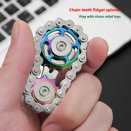 Metal Fidget Spinner – Gear & Chain Stress Relief Desk Toy for Adults
