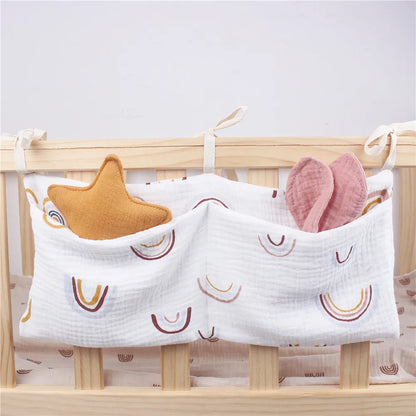 Baby Crib Hanging Storage Bag – Muslin Bedside Organizer