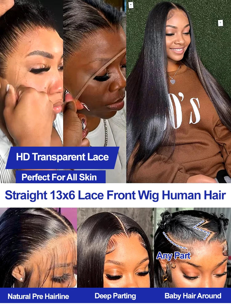 13x6 HD Lace Front Wig Straight Human Hair Glueless Malaysian Virgin