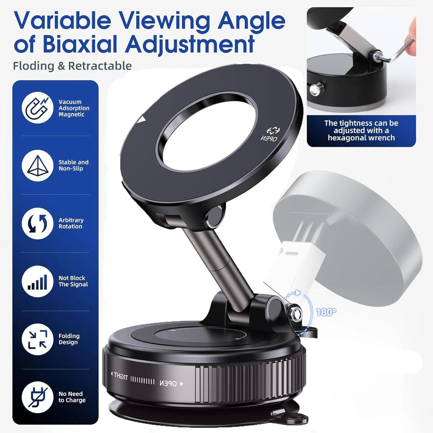 N52 Magnetic Car Phone Holder Foldable Dashboard Mount