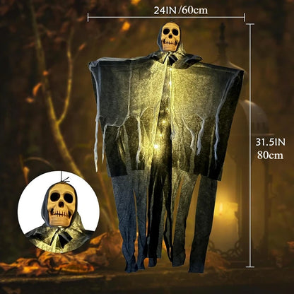 Halloween Hanging Skeleton Ghost Decoration – Glowing Skull with Gauze Robe