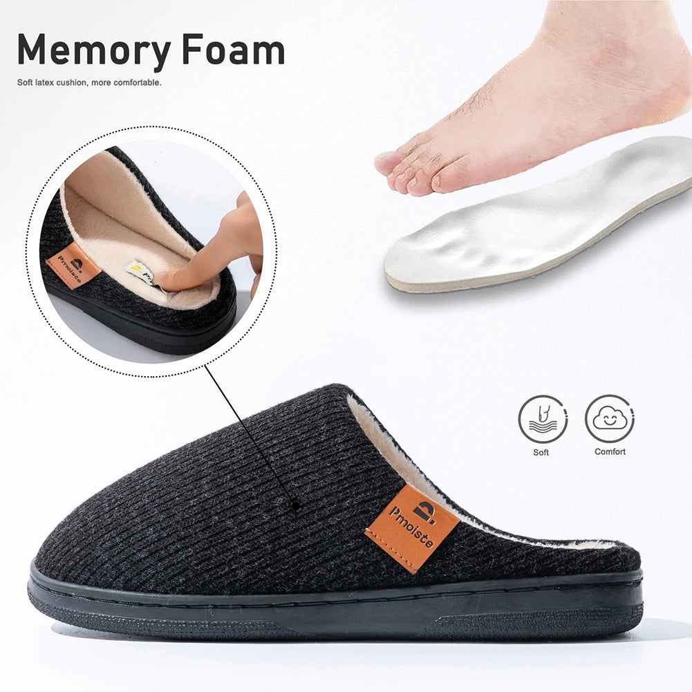 Men's Winter Slippers Memory Foam Anti-Slip Warm House Shoes