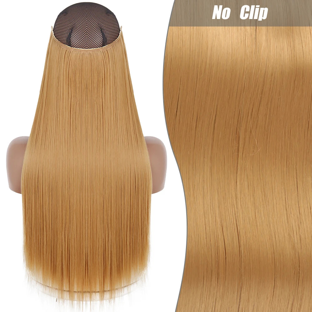 No-Clip Halo Hair Extensions – Long Wavy Synthetic Hairpiece