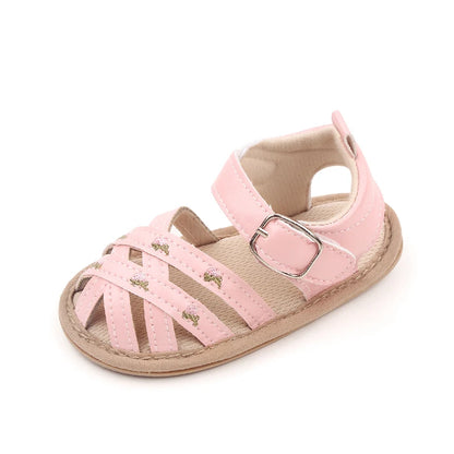Baby Girl Flower Sandals – Cross Strap Soft Sole Summer Shoes