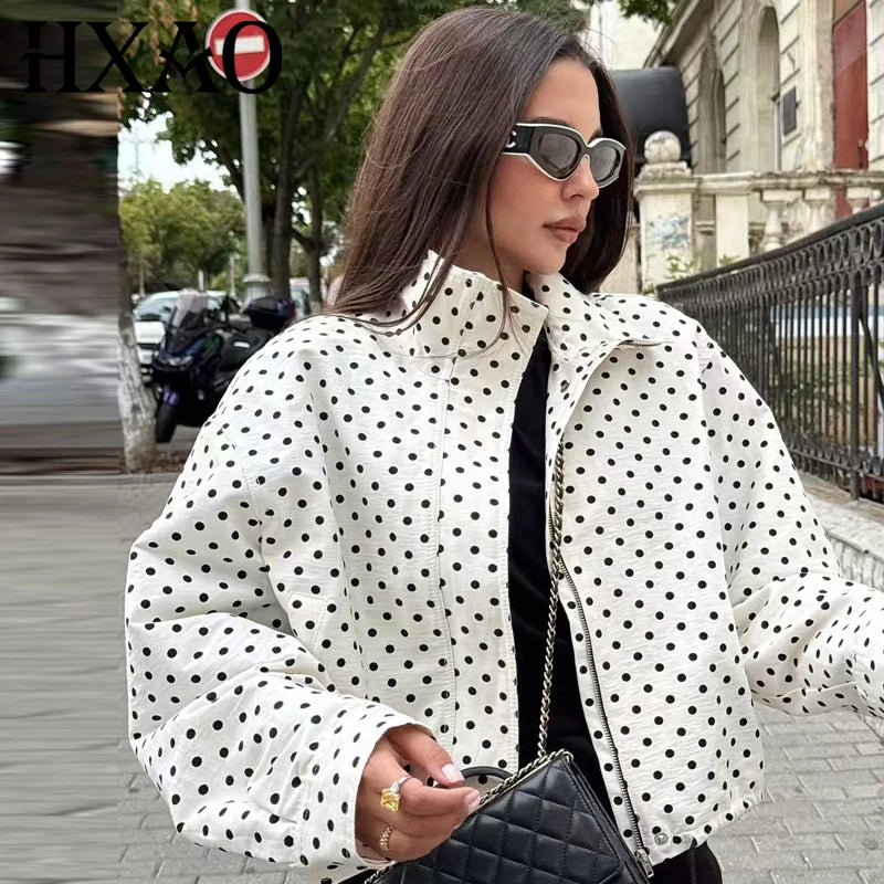 Women's Polka Dot Bomber Jacket – Oversized Zip-Up Outerwear