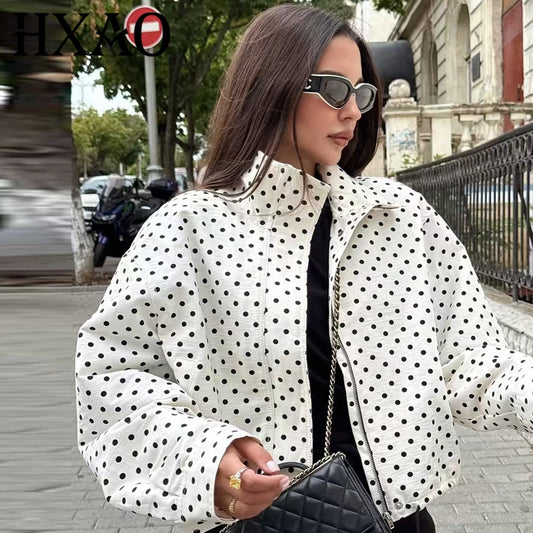 Women's Polka Dot Bomber Jacket – Oversized Cropped Aviator Outerwear