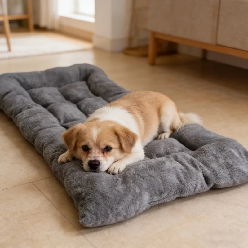 Plush Dog Bed Mat – Thickened Soft Polyester Crate Pad, S/M/L