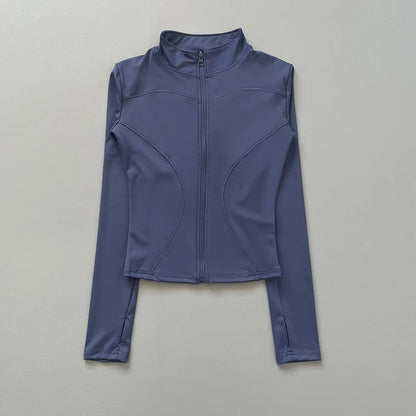 Women's Fitted Zip-Up Workout Jacket – Waist-Cinching Long Sleeve Activewear