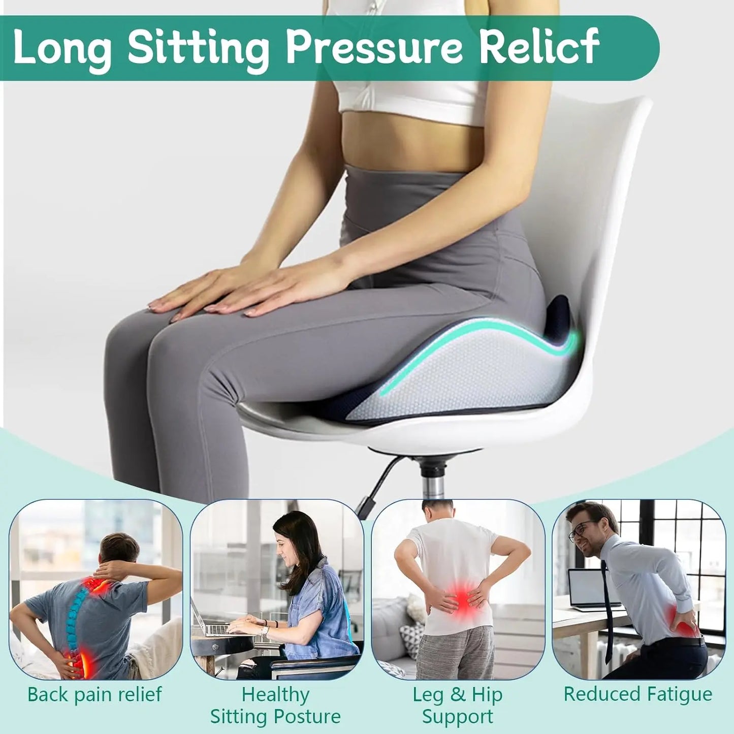 Memory Foam Orthopedic Coccyx Seat Cushion for Office & Car