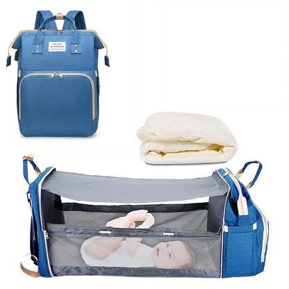 3-in-1 Diaper Bag Backpack with Foldable Baby Bed & USB Charging