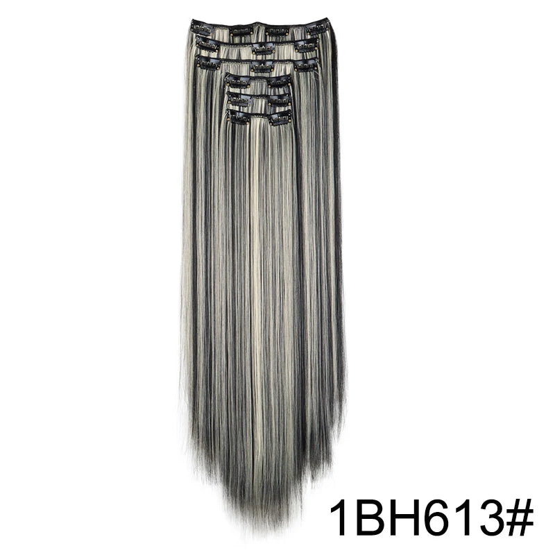 Clip-In Hair Extensions 6-Piece Set – Long Straight Synthetic Hair
