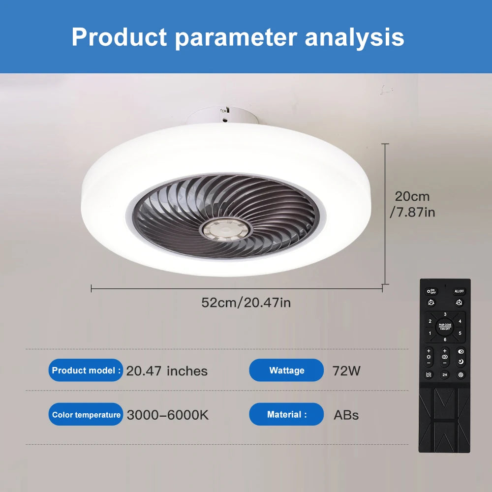 Smart Ceiling Fan with LED Light & Remote Control | 52cm