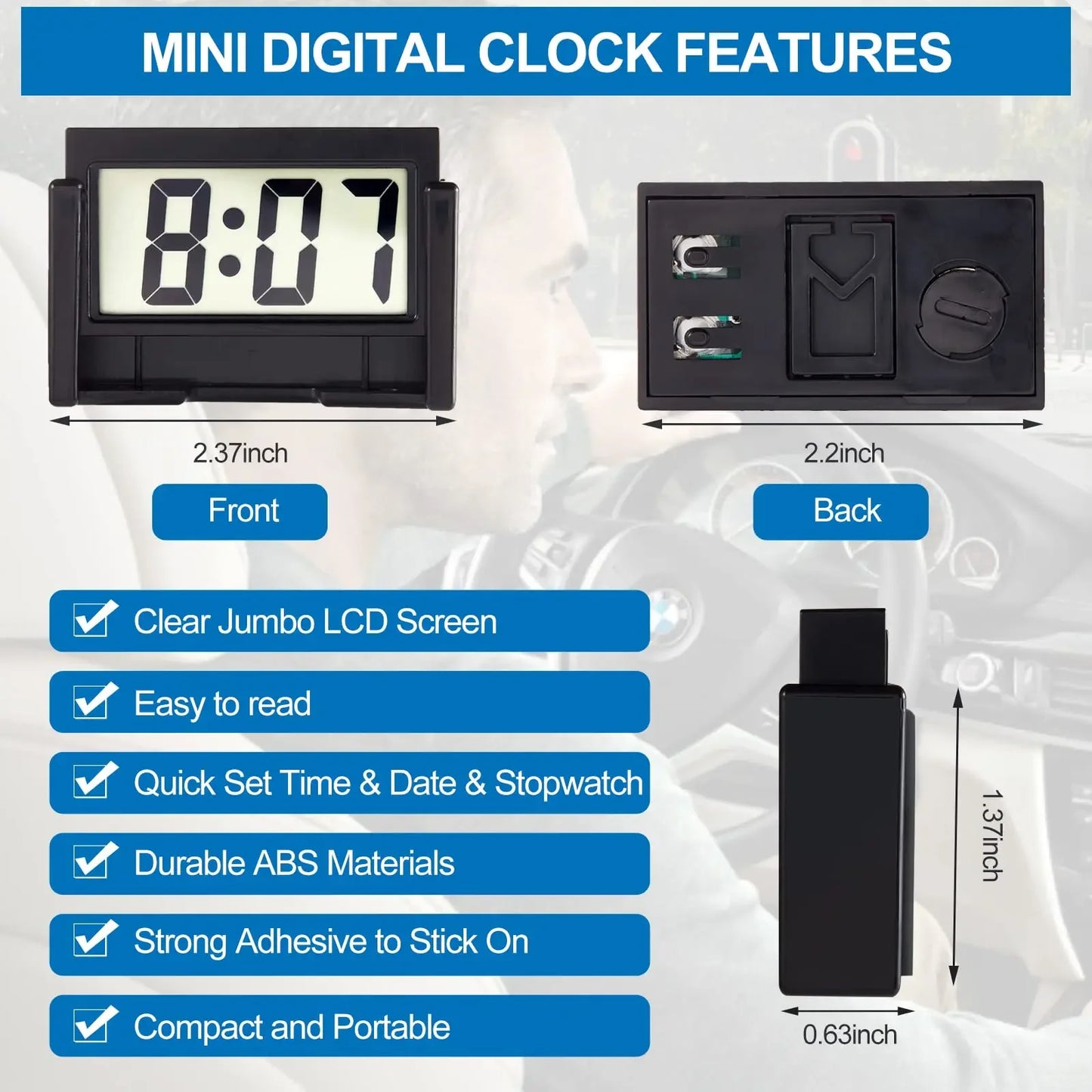 Mini Portable Desk Clock – LCD Date & 12H Time Display, Battery Powered