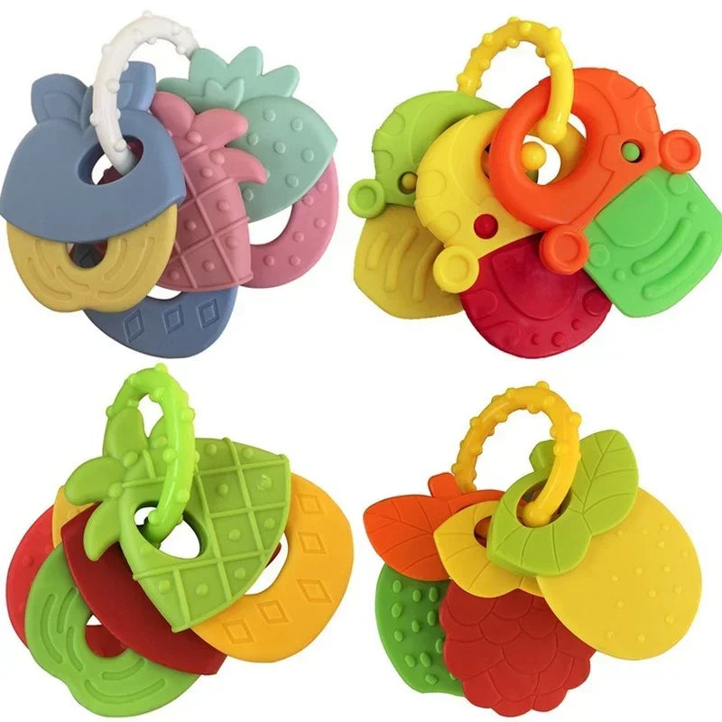 Baby Silicone Teether Toy - Fruit Shape Rattle for Newborns
