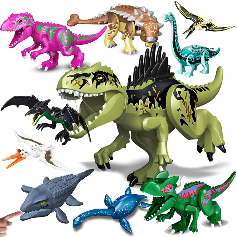 Jurassic Dinosaur Building Blocks Figures – T-Rex Raptor Triceratops MOC Models