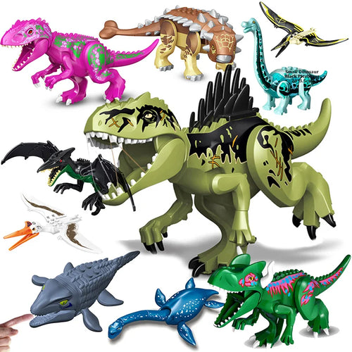 Jurassic Dinosaur Building Blocks Figures – T-Rex Raptor Triceratops MOC Models