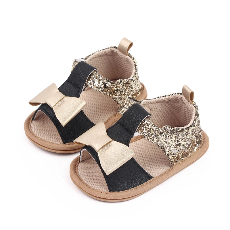 Baby Girl Glitter Bowknot Sandals – Anti-Slip Soft PU 0–18 Months