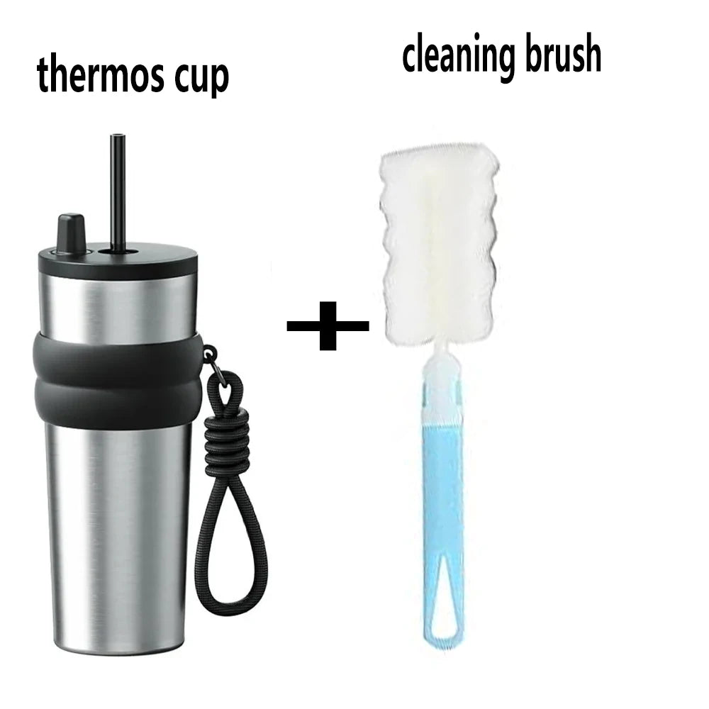 Stainless Steel Travel Thermos with Straw Lid – 700ml (23oz)