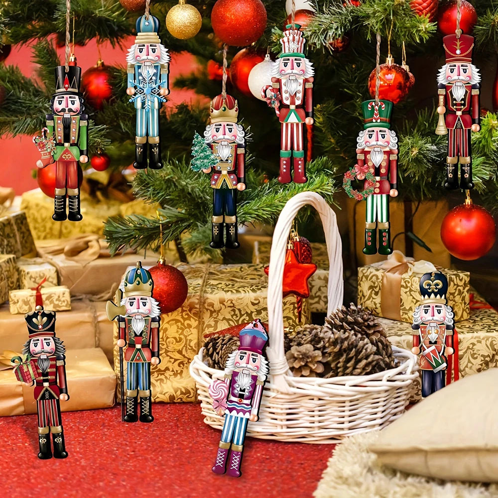 Nutcracker Christmas Ornaments – 12-Piece Wooden Hanging Holiday Decoration Set