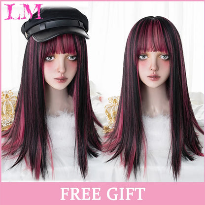 Cosplay Synthetic Wig with Bangs – Long Straight 24 Inch, Heat Resistant