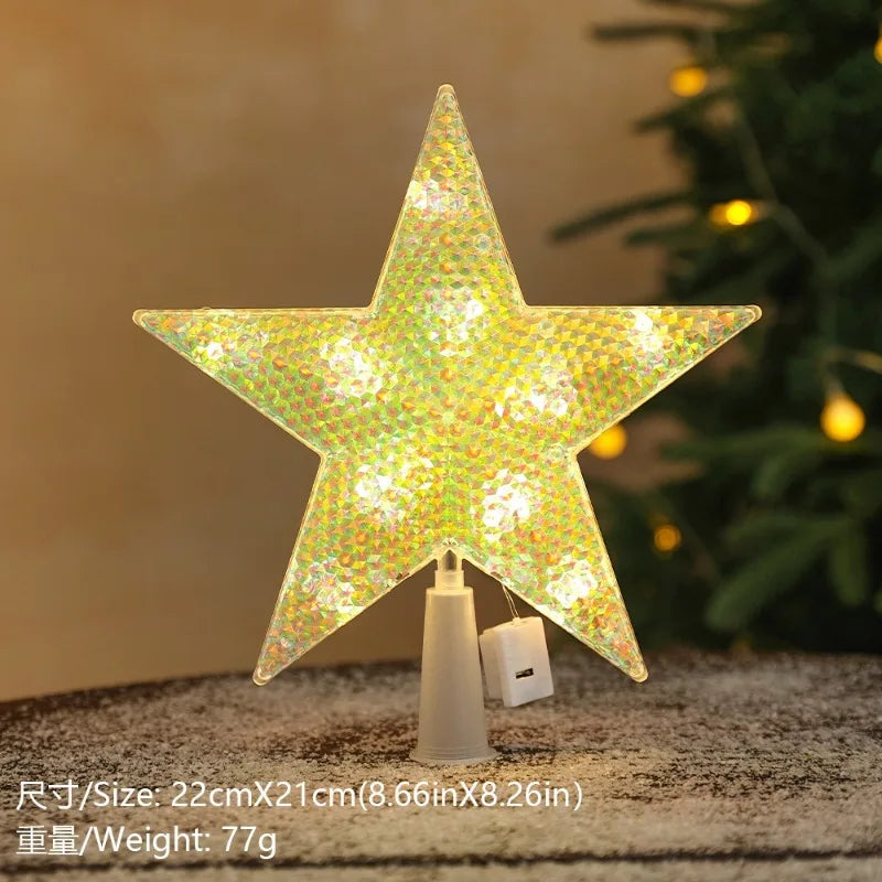 LED Moon & Star Christmas Tree Topper Light – Warm White Glow