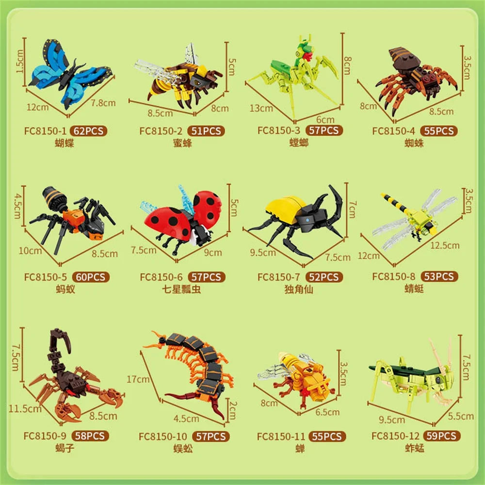 Insect Building Blocks Set – Bee Ant Butterfly Grasshopper DIY Toy