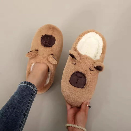 Capybara Plush Slippers – Cute Fuzzy Indoor House Shoes for Women & Men