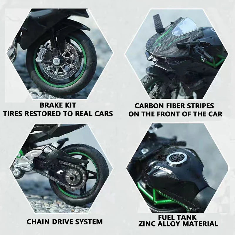 1:18 Ninja H2R Diecast Motorcycle Model with Working Suspension