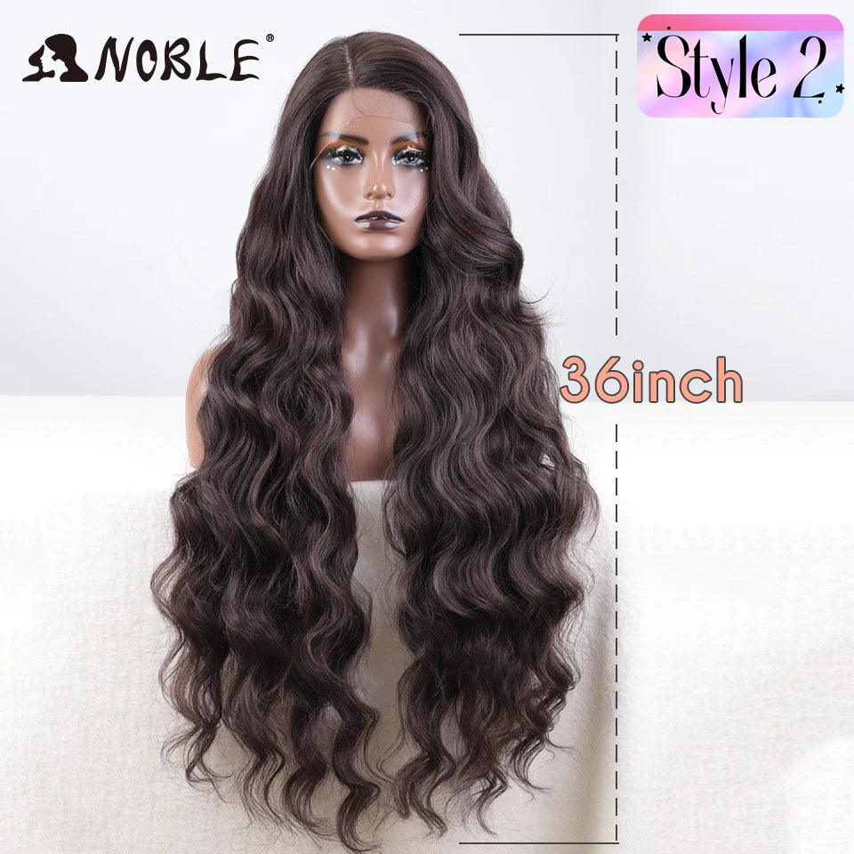 Lace Part Synthetic Wig – 36" Long Wavy Body Wave, 150% Density, Multi-Color