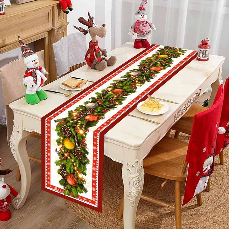 Christmas Table Runner – Festive Gnome & Santa Holiday Tablecloth