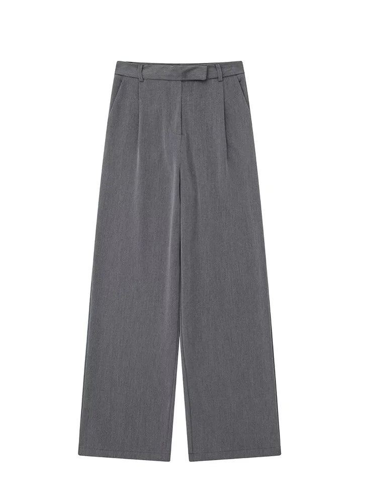 Women's High Waist Wide Leg Trousers with Front Zipper