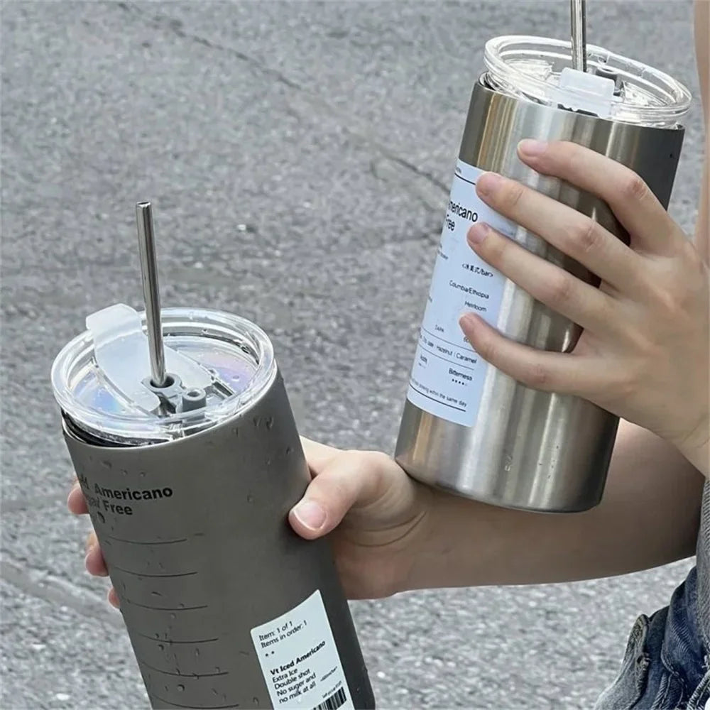 Stainless Steel Thermos Coffee Mug with Straw 20.3oz