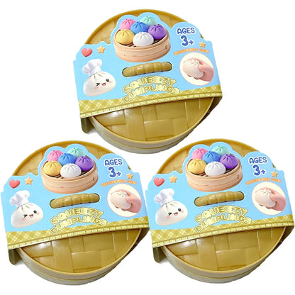 Glitter Dumpling Squishy Toy – Cute Sensory Squeeze Stress Relief Ball in Steamer Box