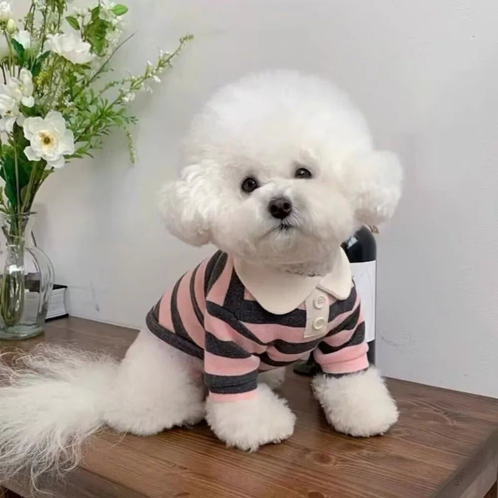 Striped Dog Shirt – Breathable Collared Polo for Small Dogs