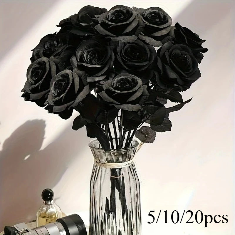 Artificial Black Roses with Long Stem – Fake Flowers for Home & Event Decor