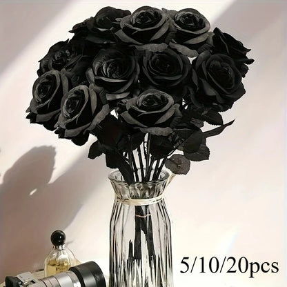 Artificial Black Roses with Long Stem – Fake Flowers for Home & Event Decor
