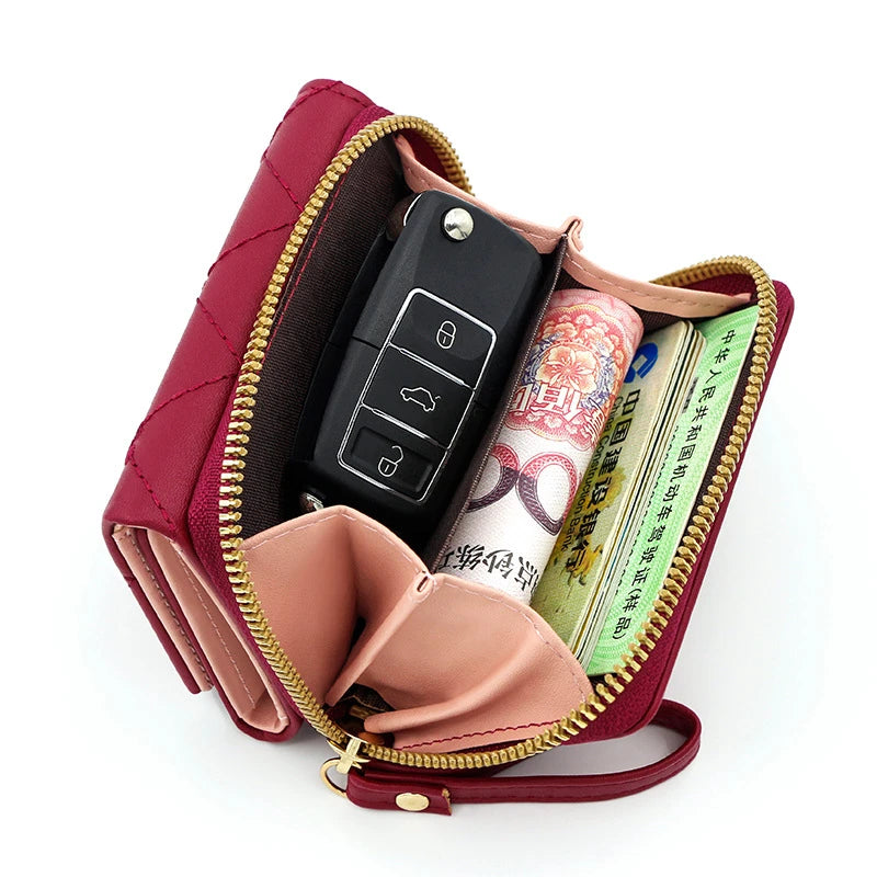 Women's Trifold Wallet – PU Leather Embroidered Short Card Purse