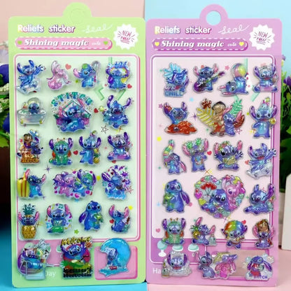 Kawaii Stitch 3D Laser Puffy Stickers – Cute Cartoon Relief Sticker Sheets