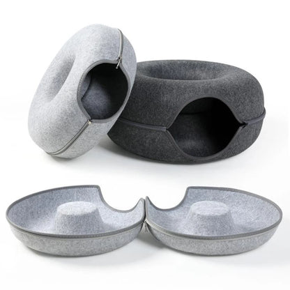 Cat Tunnel Bed – Round Felt Donut House with Scratcher