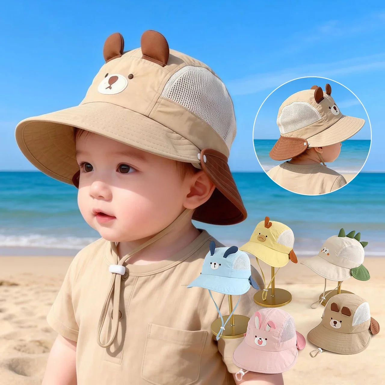 Kids Cartoon Animal Ear Sun Hat with Breathable Mesh