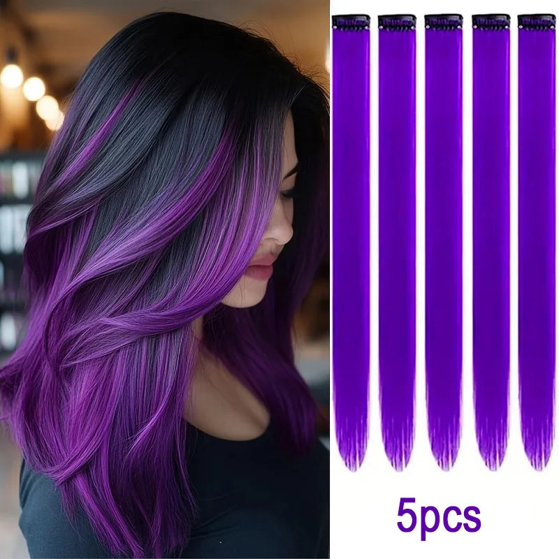 Colorful Clip-In Hair Extensions 5pcs Straight Synthetic 20 Inch
