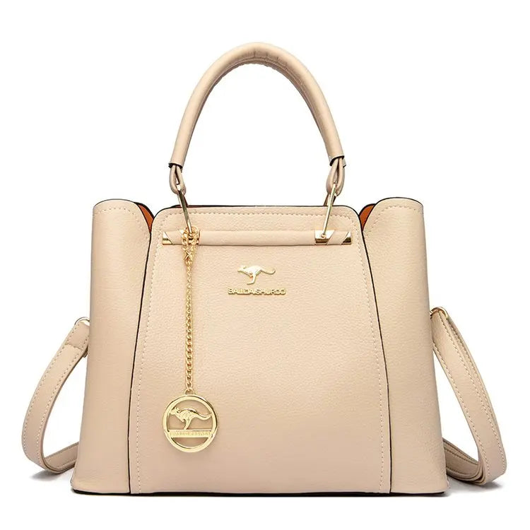 Luxury Leather Handbag – 3-Layer Large Capacity Shoulder & Crossbody Bag