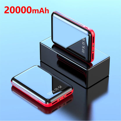 Mini Power Bank with Mirror Screen & LED Display – 10000mAh / 20000mAh Portable Charger