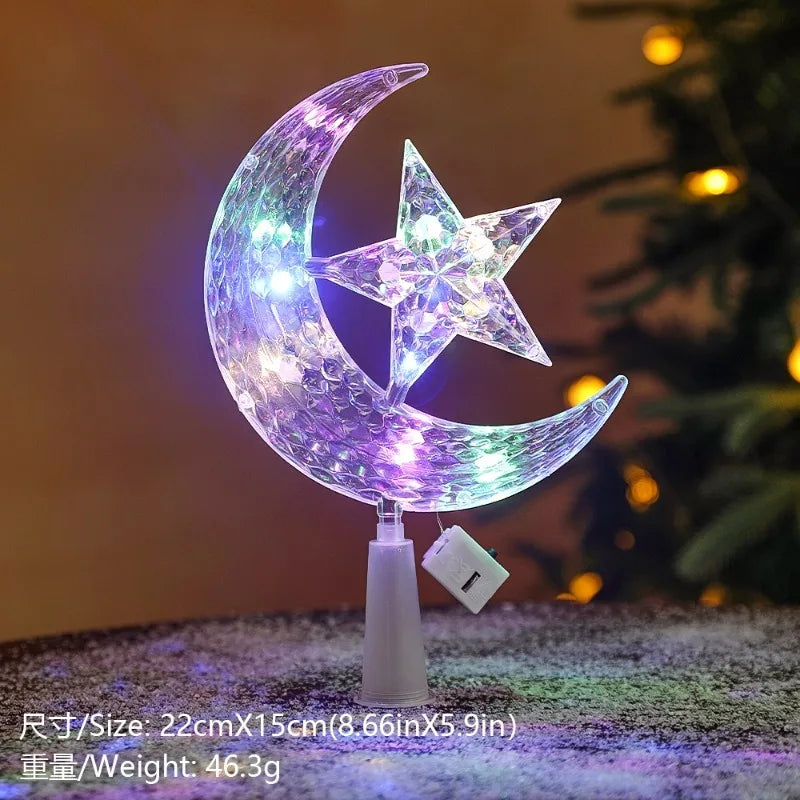 LED Moon & Star Christmas Tree Topper Light – Warm White Glow